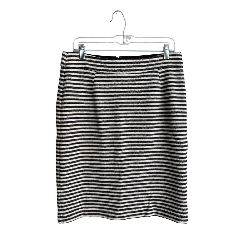 Banana Republic Women’s Sz 8 Pencil Skirt Woven Knit Striped White Black Cotton